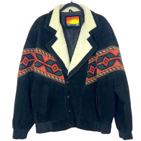 Lawless by Ardney Western Suede Leather Sherpa Jacket XL Pre-Loved Cowboy - Picture 1 of 5